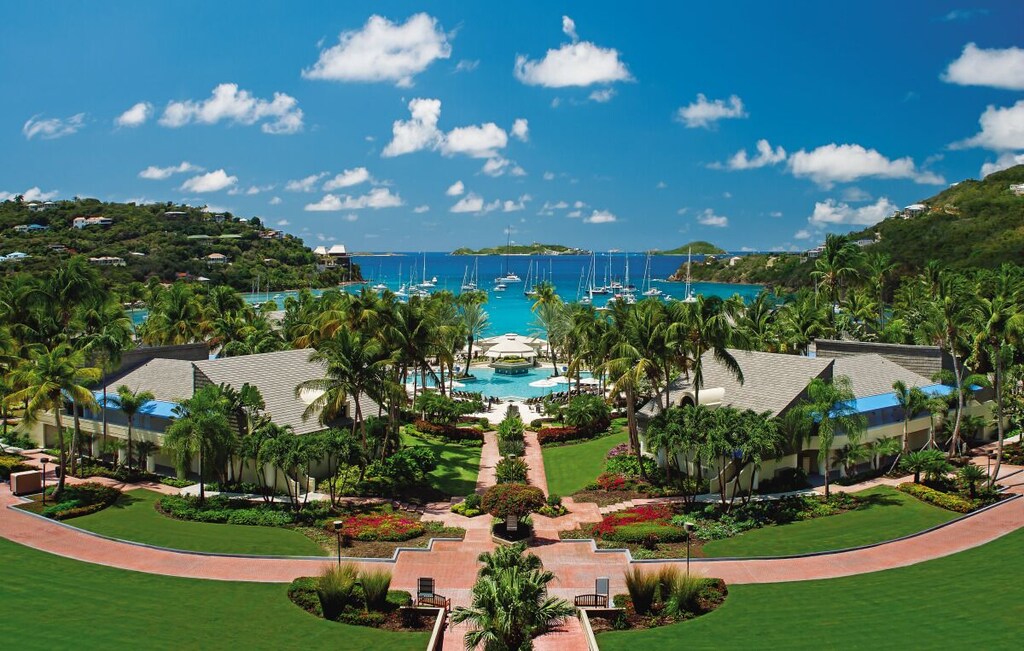 A panoramic view of Sapphire beach Resort and Marina in St. Thomas US Virgin Islands