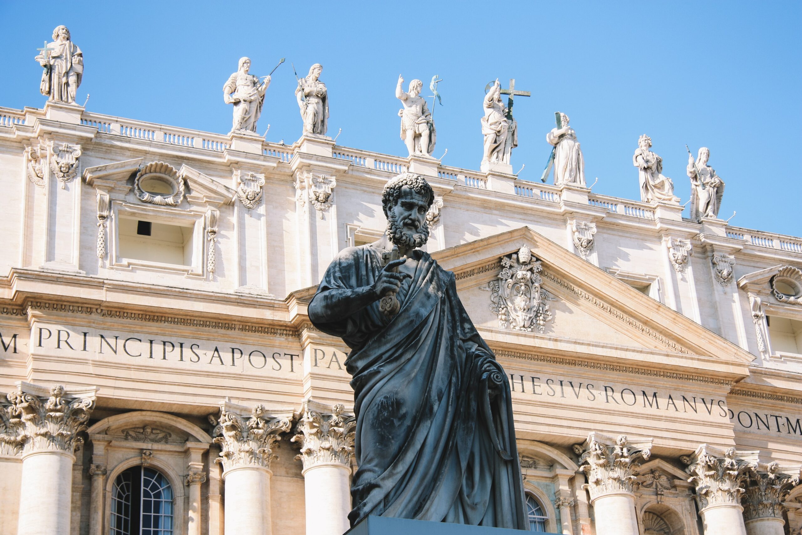 A sculpture in front of St. Peter's Basilica in Vatican City